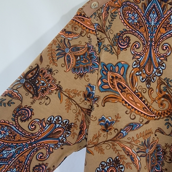 NEW ESTATE By Isaac M Brown Paisley High-neck Blouse Sz M Long Sleeve Fall Boho - Picture 7 of 12